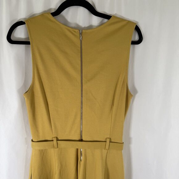 Banana Republic Midi Dress Women's 8 Yellow Sleeveless Belted Pockets Zip Back - Picture 11 of 13